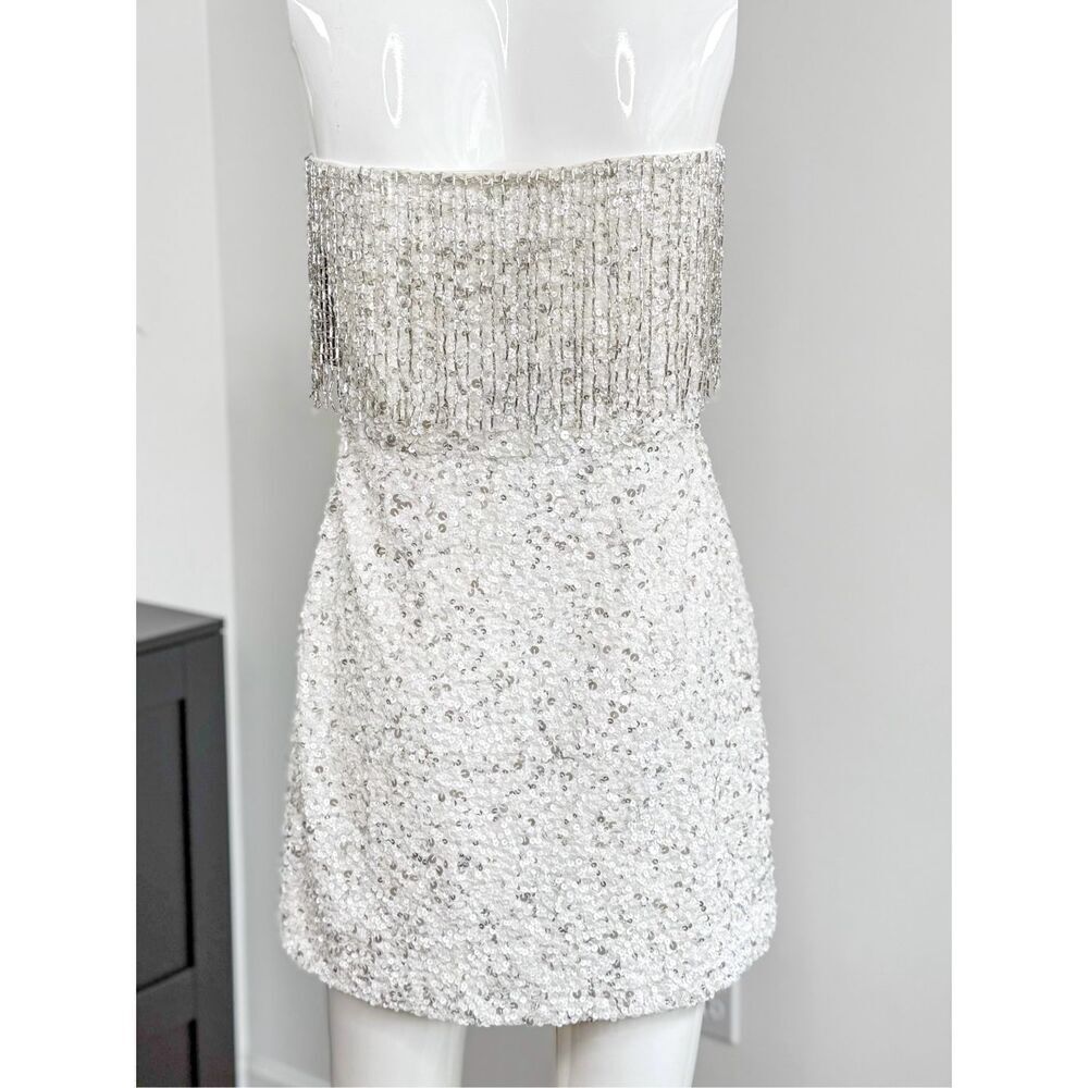 Retrofete Womens Cassandra Sequin Fringe Mini Dress White Size Small - Picture 12 of 15